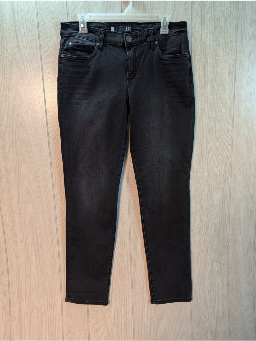 Kut from the Kloth Catherine Boyfriend Jeans Black Wash Stretch Denim Womens 8